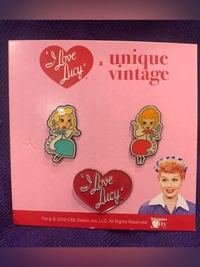 "I Love Lucy" x Unique Vintage Pin Set - Red, Teal, Cream